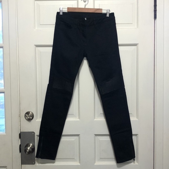 𝅺sandro Paris Leather Trim Moto Skinny Jeans Zipper Ankle Size 40 - Picture 1 of 8